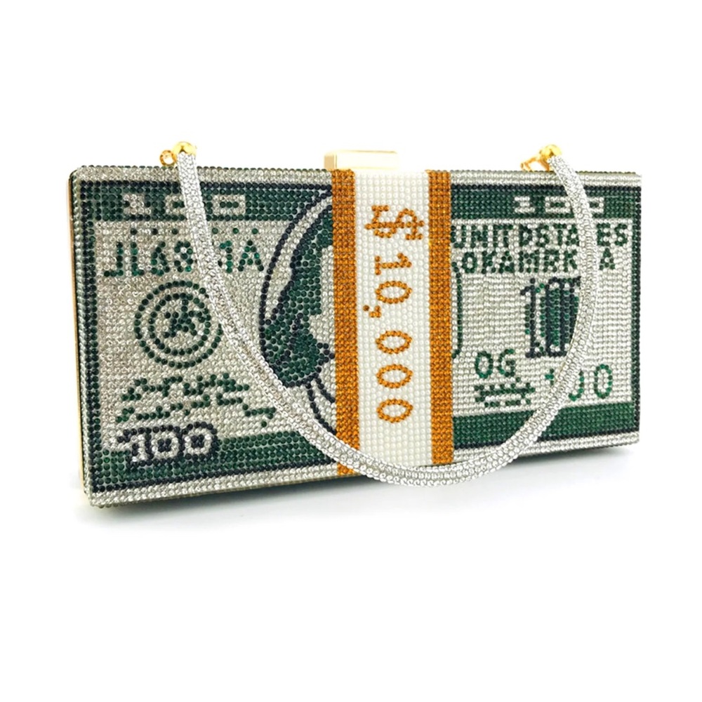 Women Dollar Cash Bag Rhinestone